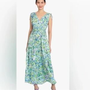 Maggie London Woman’s White Blue and Green Sleeveless Cinched Dress New Size 16W